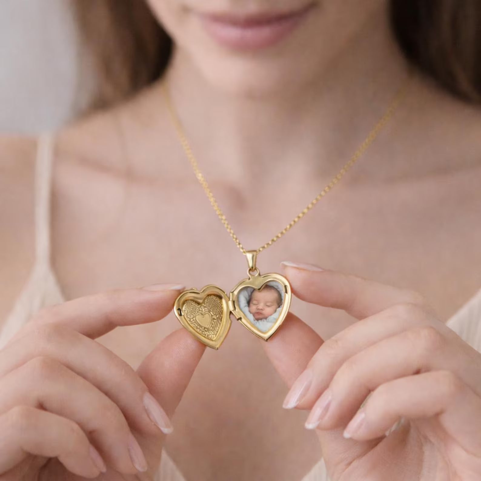 The Golden Glow: Personalized Heart Locket Necklace