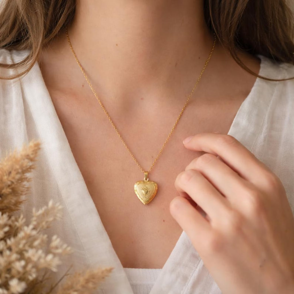 The Golden Glow: Personalized Heart Locket Necklace