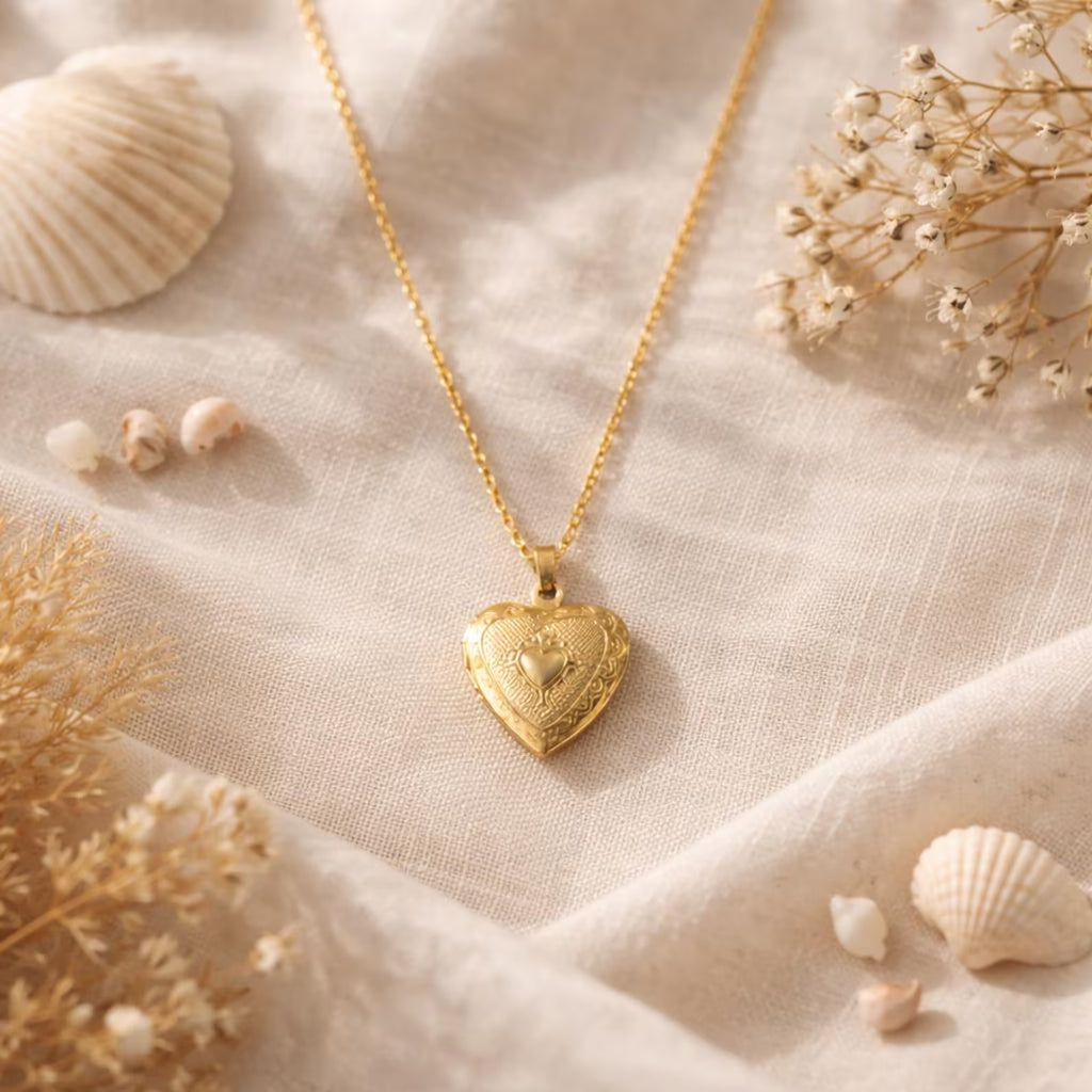The Golden Glow: Personalized Heart Locket Necklace
