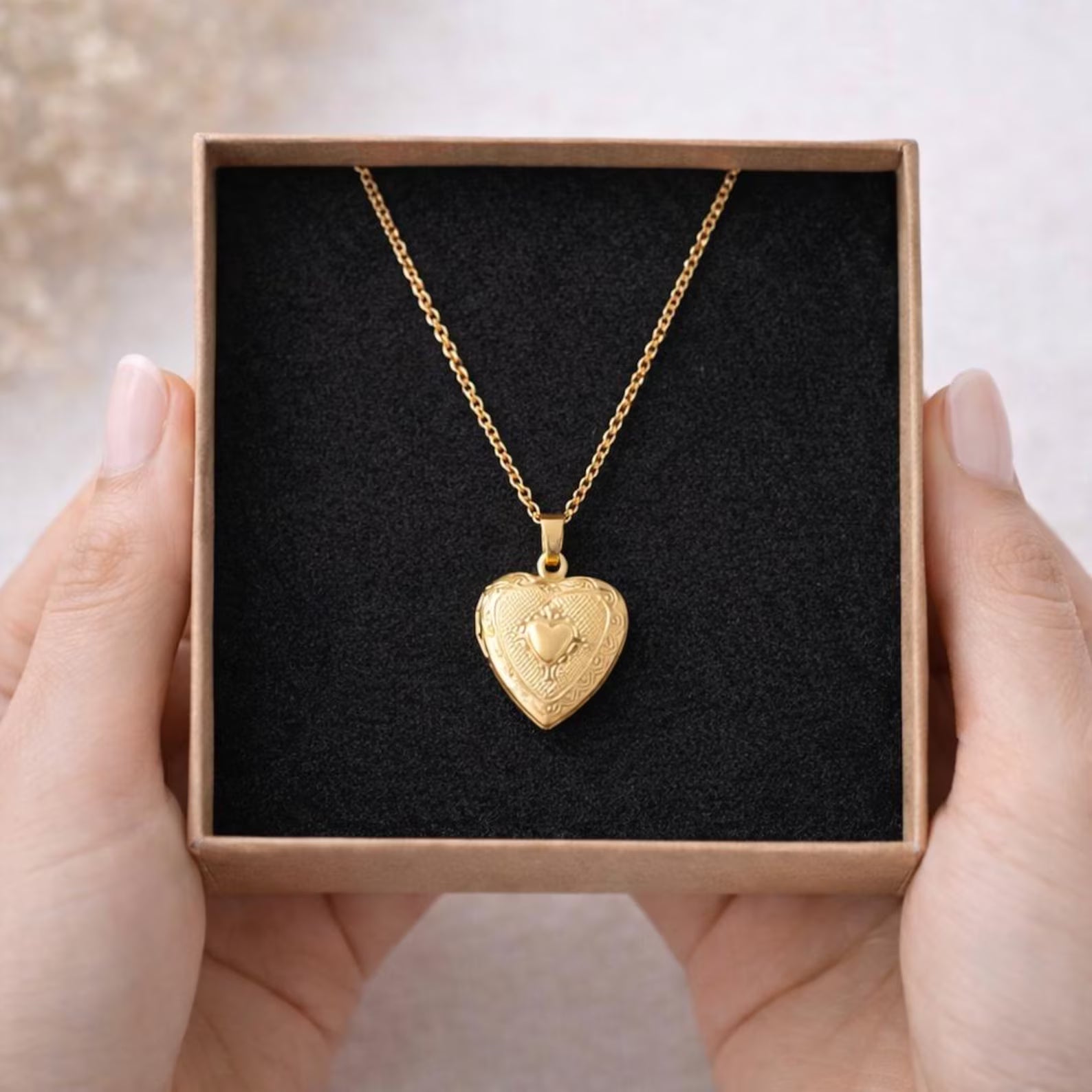 The Golden Glow: Personalized Heart Locket Necklace