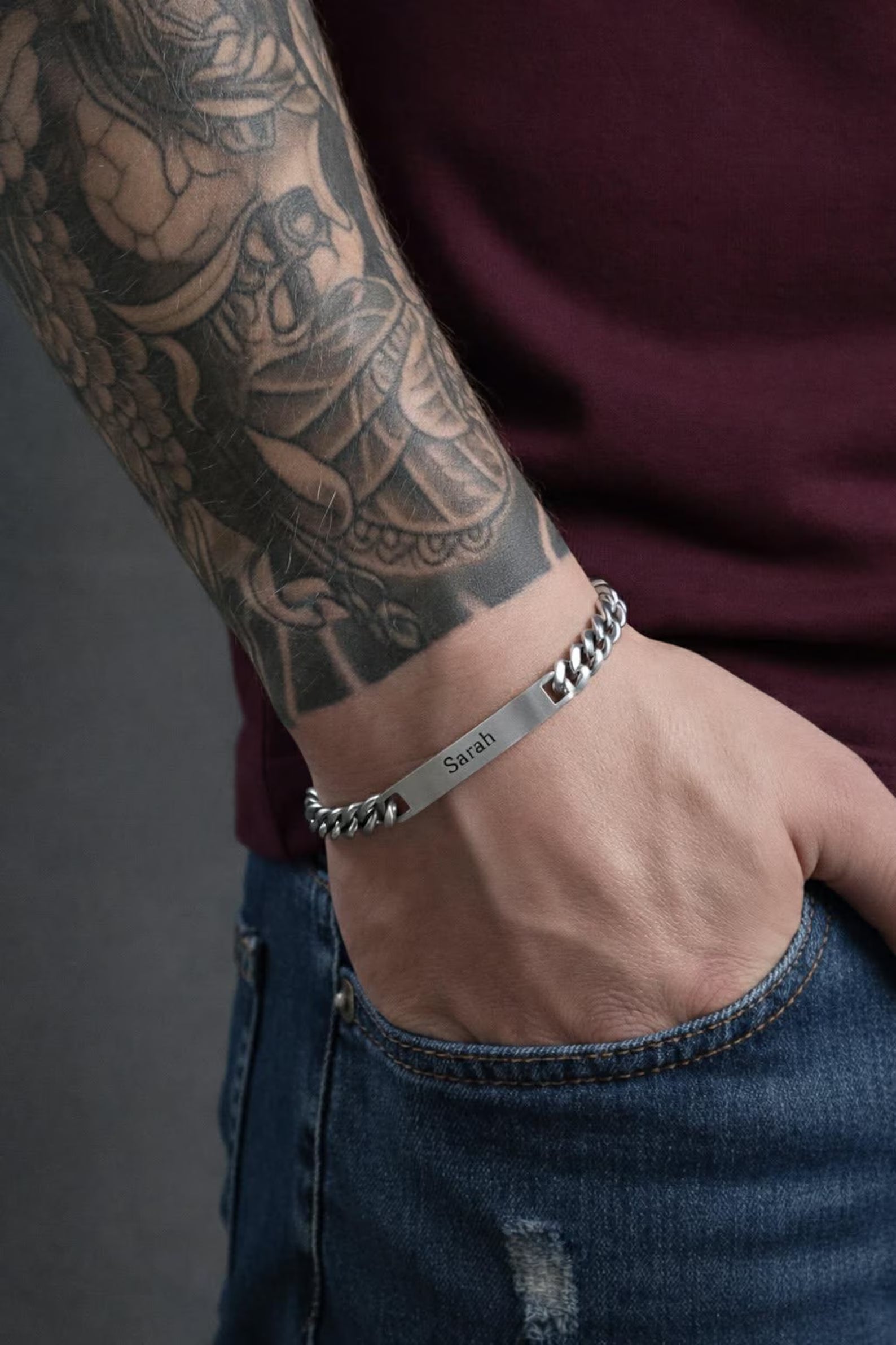 Fancy Personalized Name Engraved Chain Bracelet – Stainless Steel Unisex Bracelet