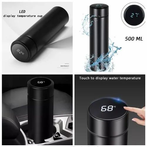 Sensy Gifts Thermos Double Stainless Steel Wall Smart Flask Vacuum Insulated Water Bottle with LED Temperature Display | Perfect for Hot and Cold Drinks | for Campaign Travelling (Black, 500 ml)