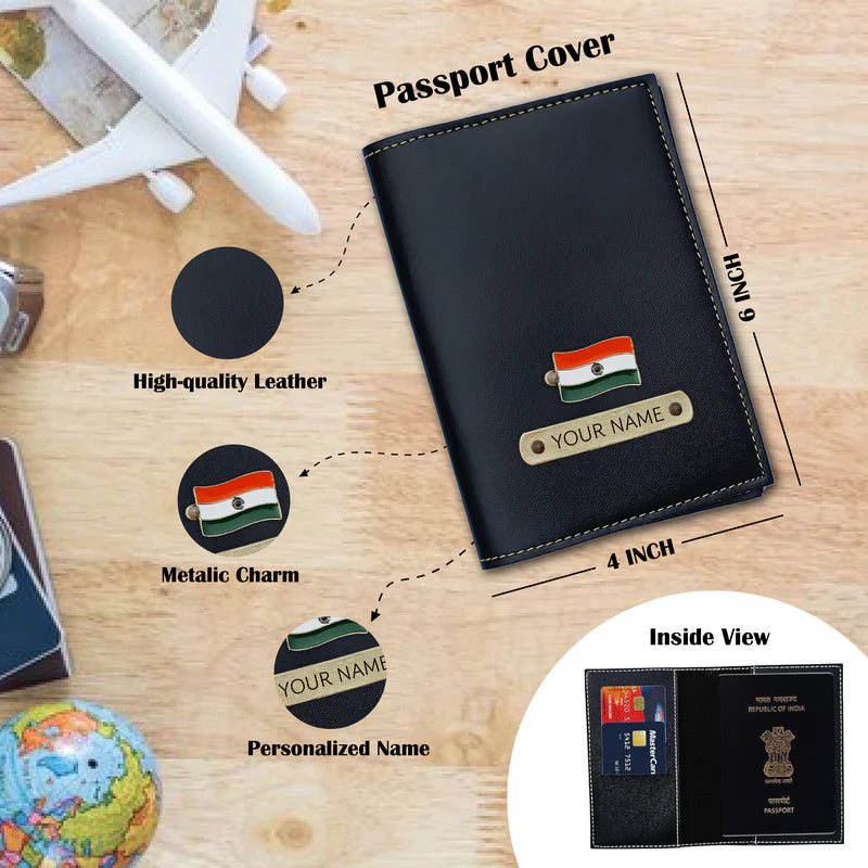 Personalized 4-in-1 Men's Travel Gift Set – Custom Name Passport Cover, Wallet, Eyewear Case & Keychain