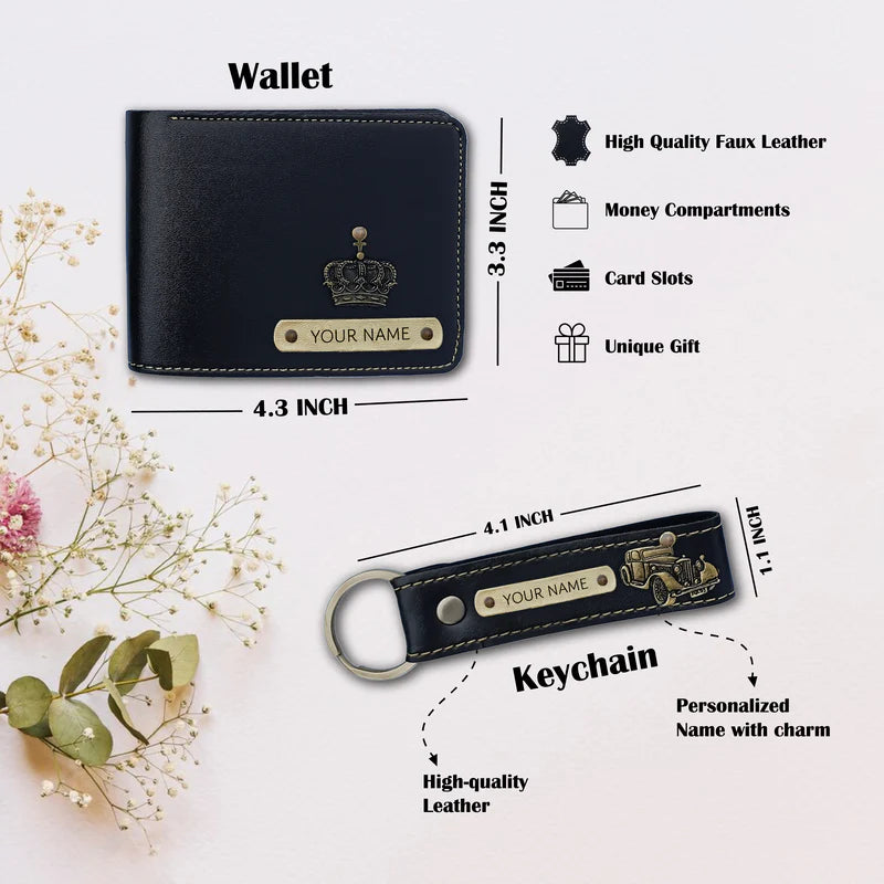 Personalized 4-in-1 Men's Travel Gift Set – Custom Name Passport Cover, Wallet, Eyewear Case & Keychain