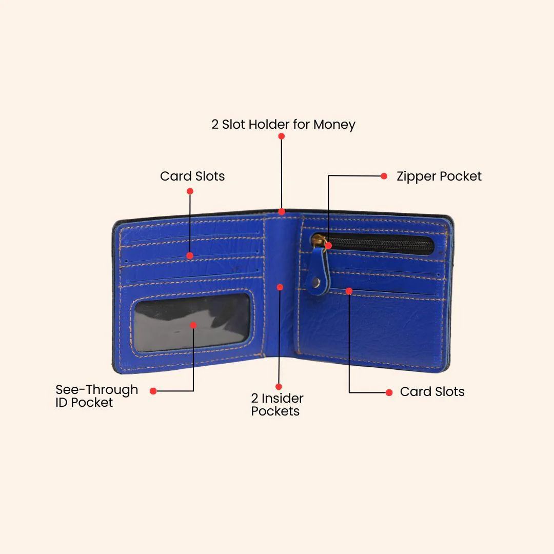 Personalized Wallet | Custom Engraved Leather Wallet for Men & Dad | Birthday, Anniversary & Valentine Gift | Royal Blue