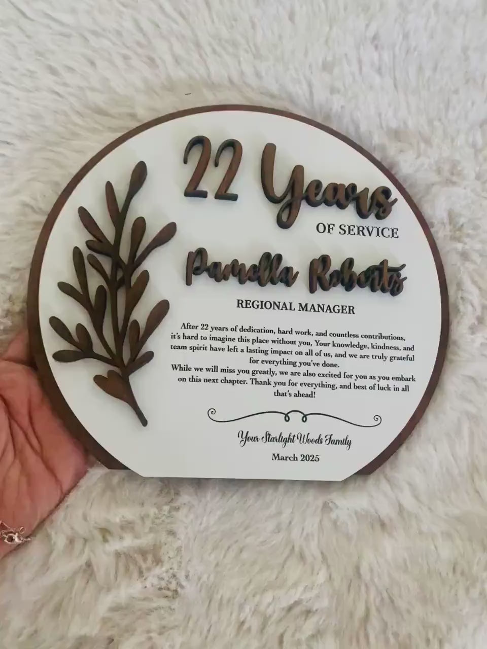 Custom 3D Layered Wood & Gold Acrylic Recognition Plaque | Personalized Years of Service Award
