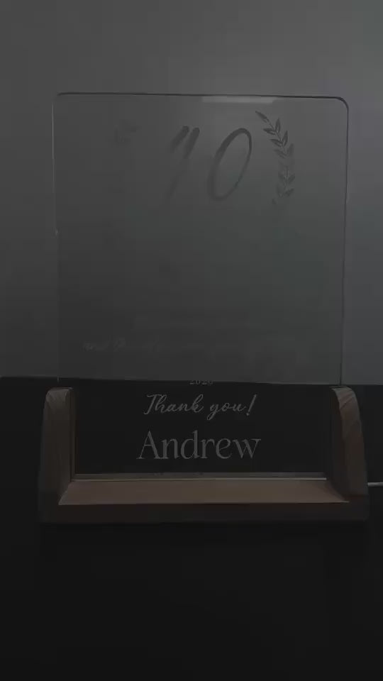 Custom LED Retirement Recognition Plaque | Personalized Edge-Lit Acrylic Award with Wooden Base