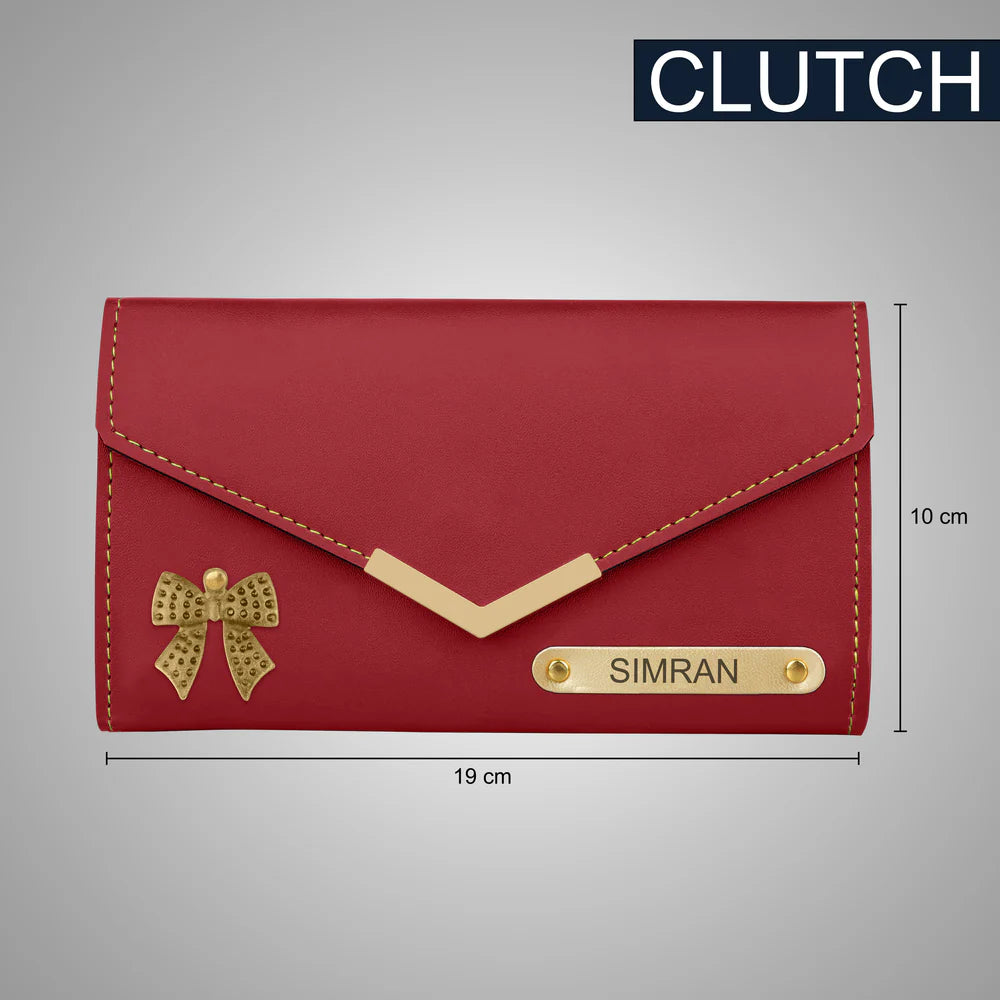 Personalized Red Leather Gift Set for Women – 4-in-1 Combo with Custom Name Clutch, Passport Holder, Sunglass Case & Keychain – Premium Anniversary & Birthday Gift Box