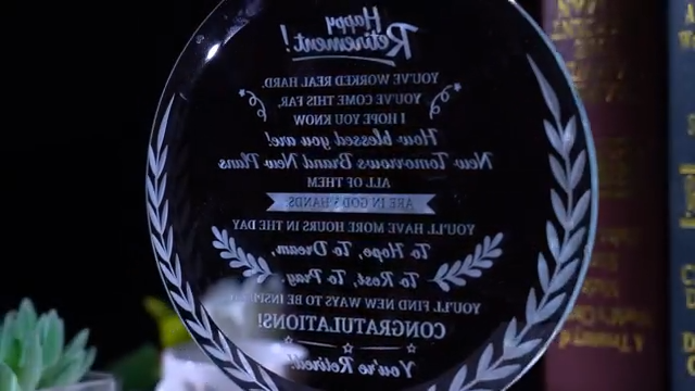 Premium Round Crystal Retirement Plaque | Hand-Engraved Glass Keepsake Award with Laurel Wreath Detail