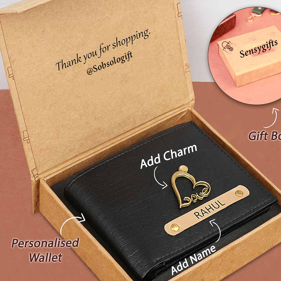Premium Quality Men's Wallet With Name & Charm