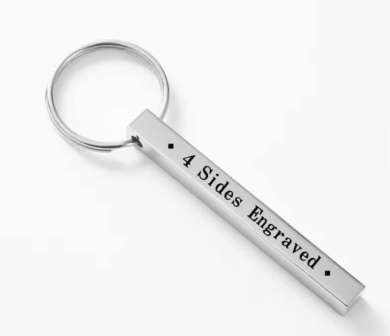 Sensy Gifts® Personalized Bar Keychain Custom Keychain Engraved Key Chain Men's Key Ring Dad Gift Four Sided Key Ring Birthday Valentine Gift