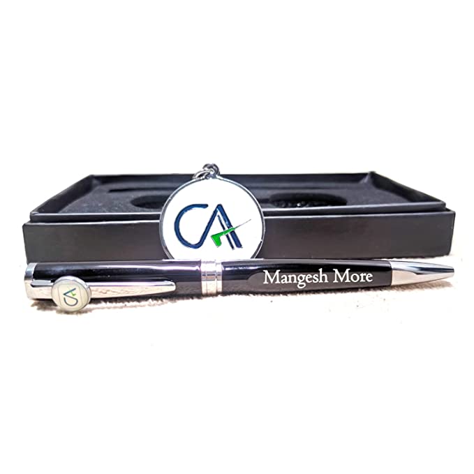 Sensy Gifts CA Personalized Matt black Ball Pen & Keychain With Your Name Engraved