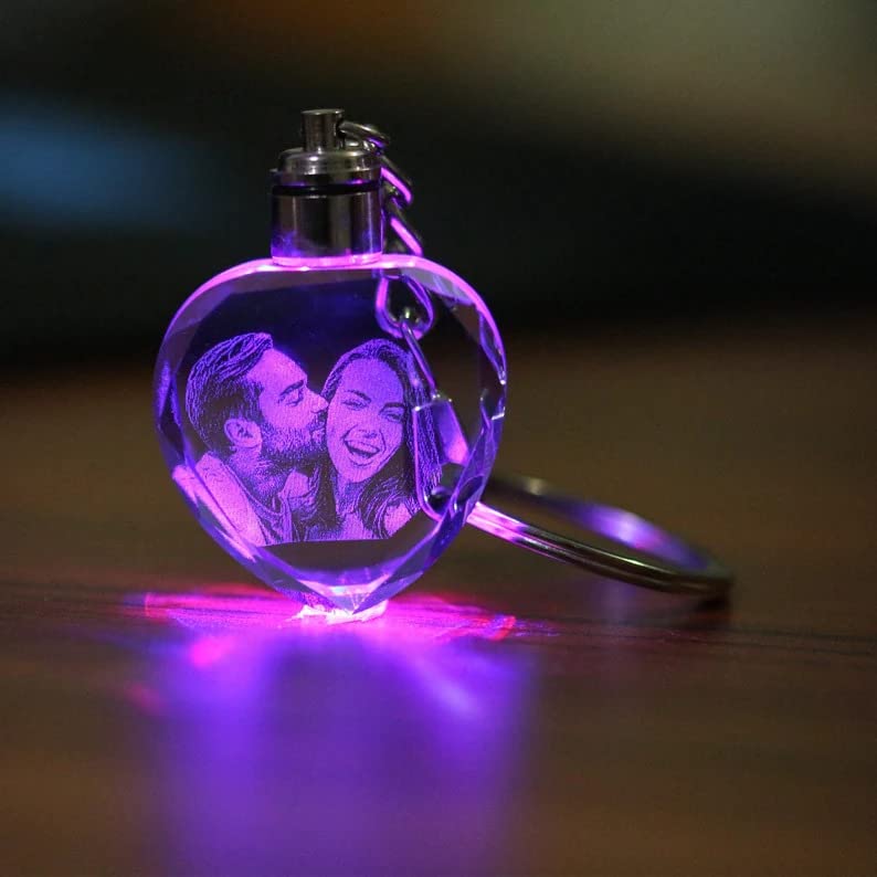 Sensygifts Personalized Laser Engraved Heart Shape Crystal Keyring & Keychain