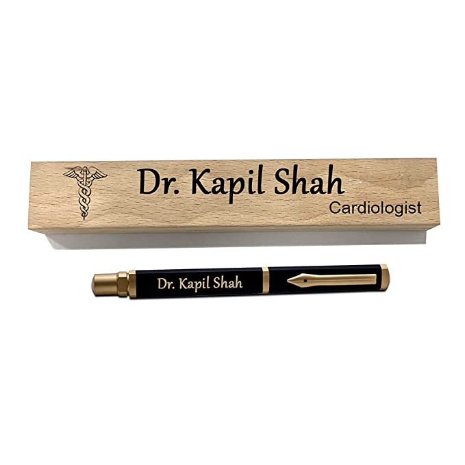 Shreya Creation Personalised Ball Point Metal Blue Pen with Wooden Penstand for Gifting
