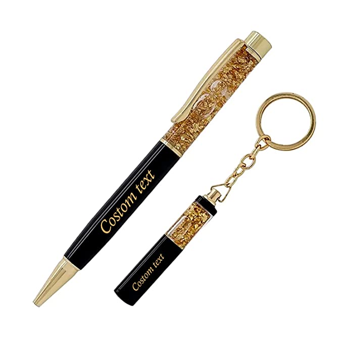 Sensy Gifts Personalized Name Engraved Metal Golden Ball Pen & Key chain Gift Set For Gifting with Box, Name Printed On Body Pack of 1