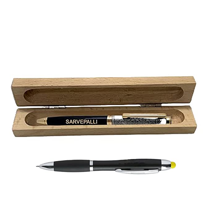 Shreya Creation Sensy Gifts Personalised Ball Point Blue Pen with Wooden Rectangle box for Gifting with Free LED PEN