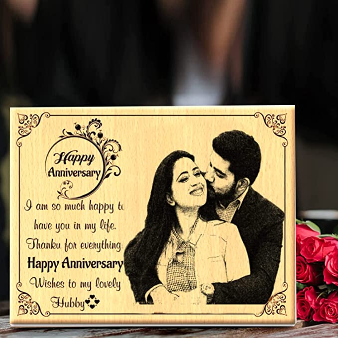 Sensy Gifts Personalized Engraved Wooden Photo Plaque Couple Gifts (6x8 inches)