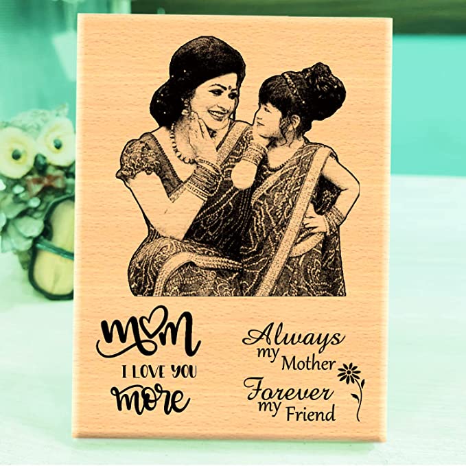 Sensy Gifts Personalized Wooden Engraved Happy Birthday Mom Frame for Gift (6x8 inches) with Free Personalized Photo Frame