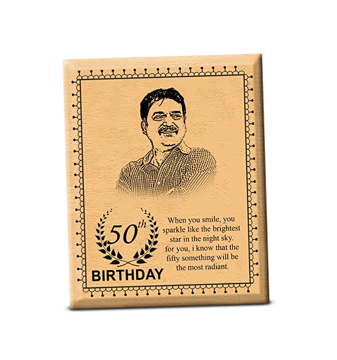 Shreya Creation Personalized Wooden Engraved 50th Birthday Frame for Gift (4x5 inches) Birthday, Anniversary,and many occasions